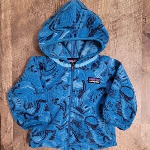 Patagonia Baby Patterned Blue Hoodie Fleece Jacket
